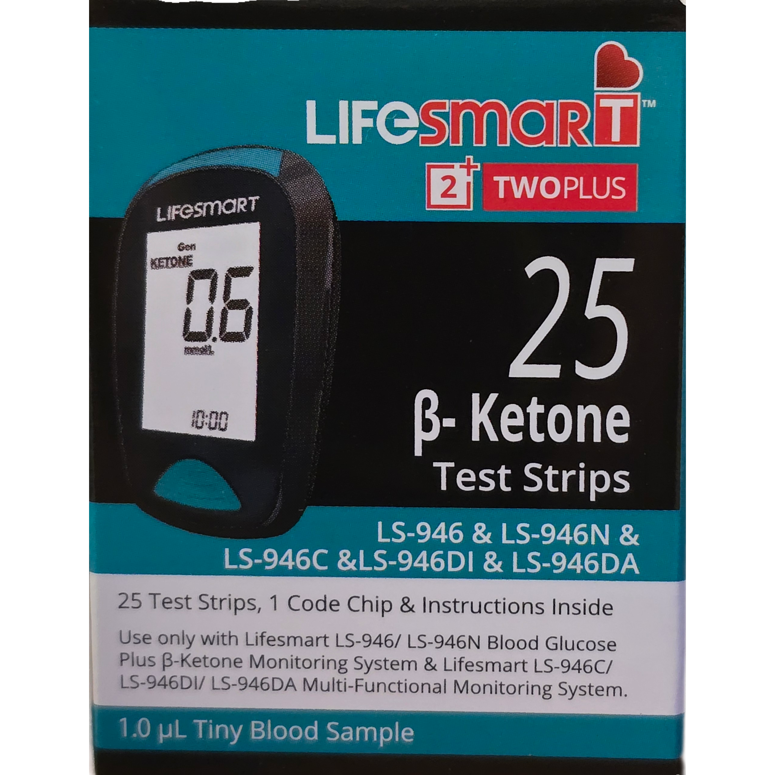 LifeSmart Two Plus Ketone Test Strips For LS-946 25 Strips
