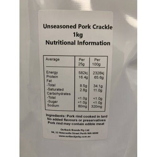 Pork Crackle Unseasoned Pork Rinds Crackling 1kg Bulk Pack Keto Diet & Paleo
